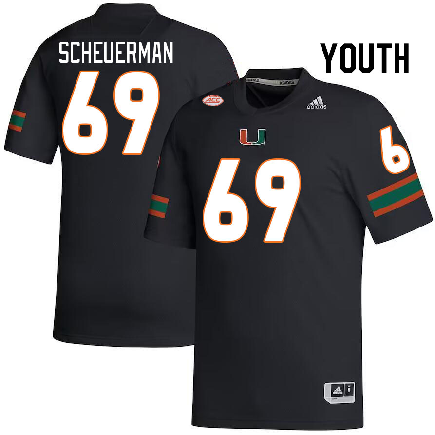 Youth #69 Trent Scheuerman Miami Hurricanes College Football Jerseys Stitched-Black - Click Image to Close